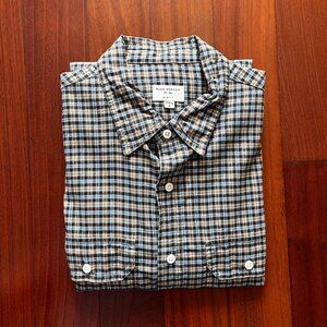 Club Monaco Slim Fit Plaid Button Down Shirt Mens M Brown Blue Cotton